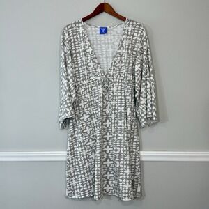 Pine Cone Hill Fine Linens White Grey Leaf Print Cotton Knit Dress Womens Sz XXL